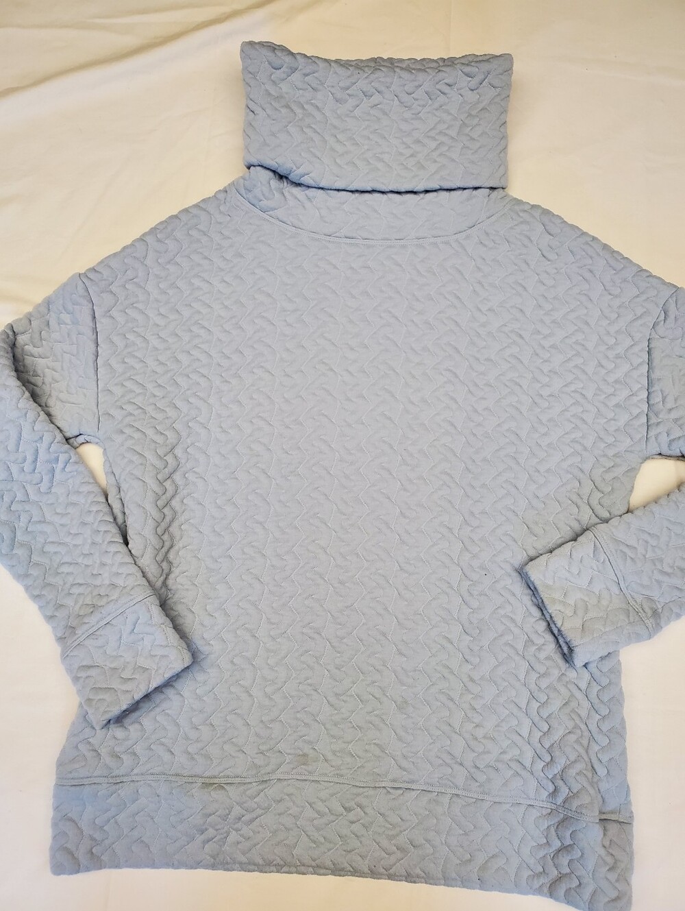 GapFit Quilted Cable Texture Funnel Neck Pullover Sweatshirt Light Blue Women M